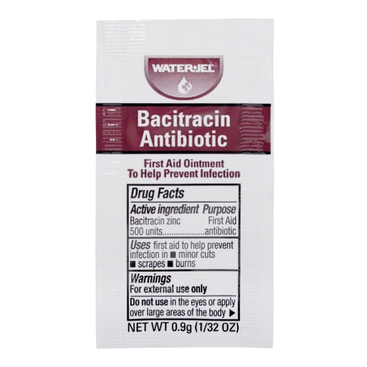 Water Jel Bacitracin Zinc Ointment, First Aid Antibiotic, 0.9 Gram Individual Packet - LL Medico