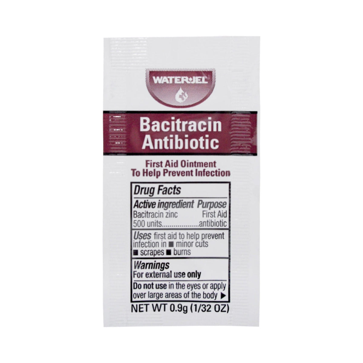 Water Jel Bacitracin Zinc Ointment, First Aid Antibiotic, 0.9 Gram Individual Packet - LL Medico
