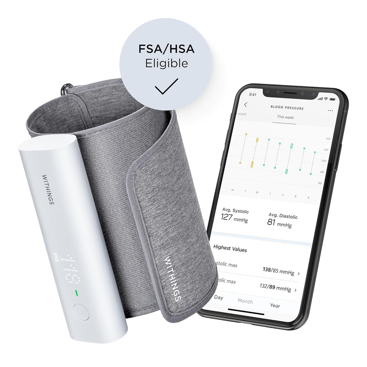 Withings BPM Connect Digital Blood Pressure Monitor, Adult Cuff