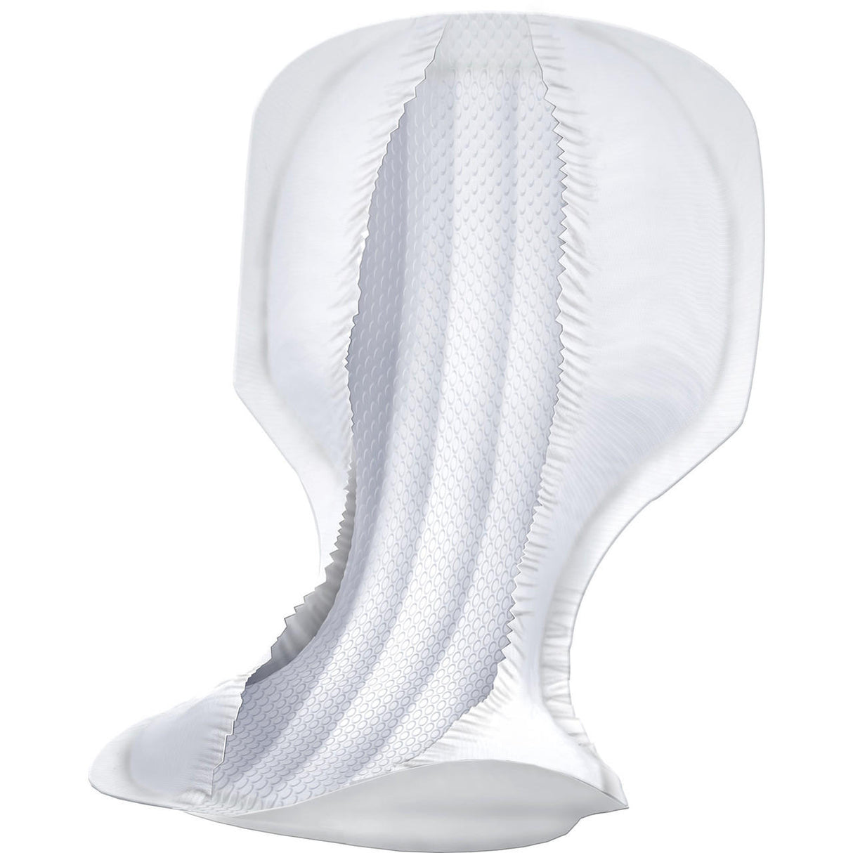 Close-up of the Abena Man Premium Special Pad by Abena, featuring a contoured, textured surface and elasticized sides for comfort, masculine hygiene, and heavy incontinence protection.