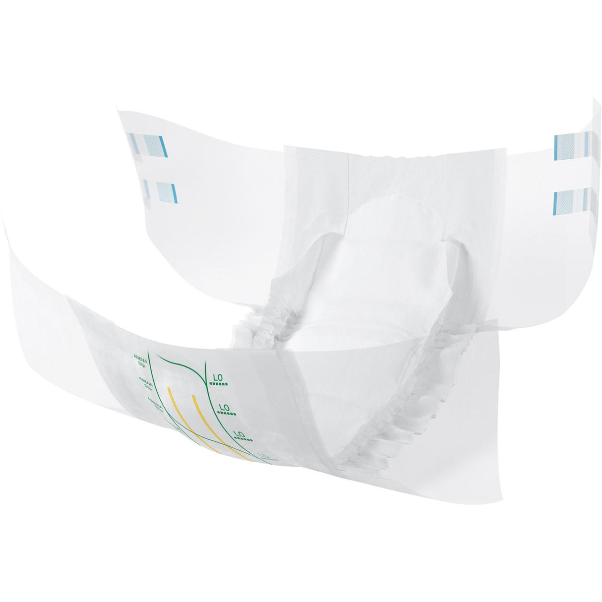 Abena Slip Premium Adult Diapers Level 0 by Abena offer rapid absorption, elastic leg cuffs, adjustable adhesive tabs, and printed guidelines for size and wetness, ensuring reliable leakage protection.