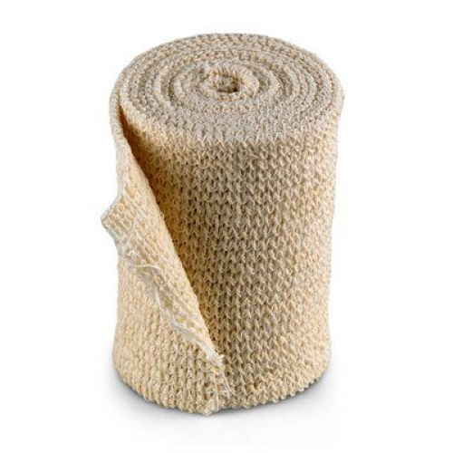 The ACE Elastic Bandage, Self Adherent Closure (3 in x 5 yd, 3 Pack) stands upright partially unrolled against a white background—perfect for comfortable muscle support and secure wrapping.