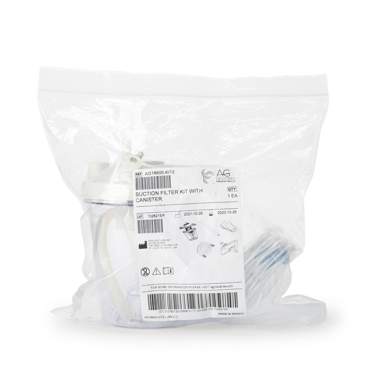 AG Industries Suction Canister Kit with Float Valve Shut-Off Lid, 800 mL - AG18600-KIT2-Single - LL Medico