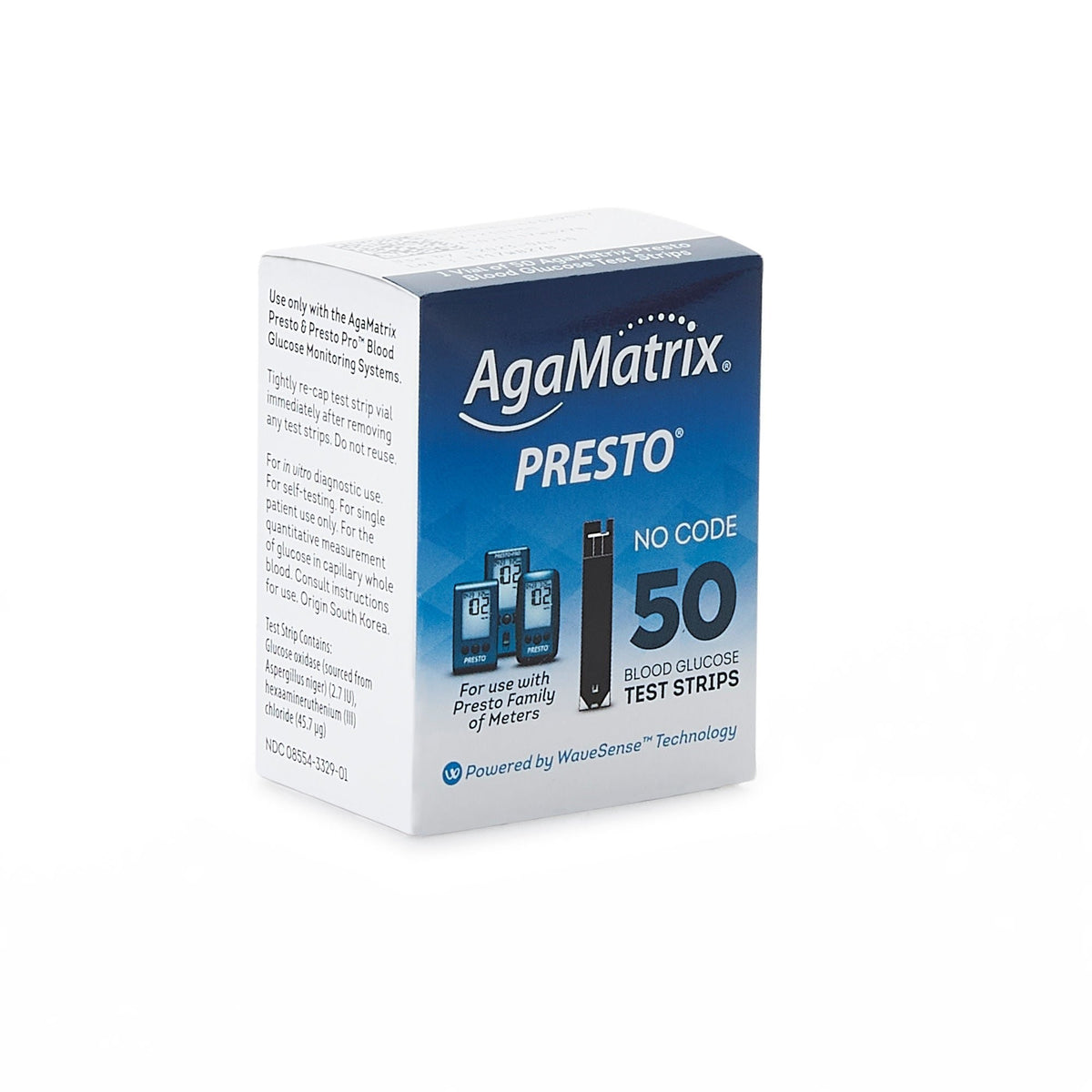 AgaMatrix Presto Blood Glucose Test Strips, 50 Count - 8000-03329-Box - LL Medico