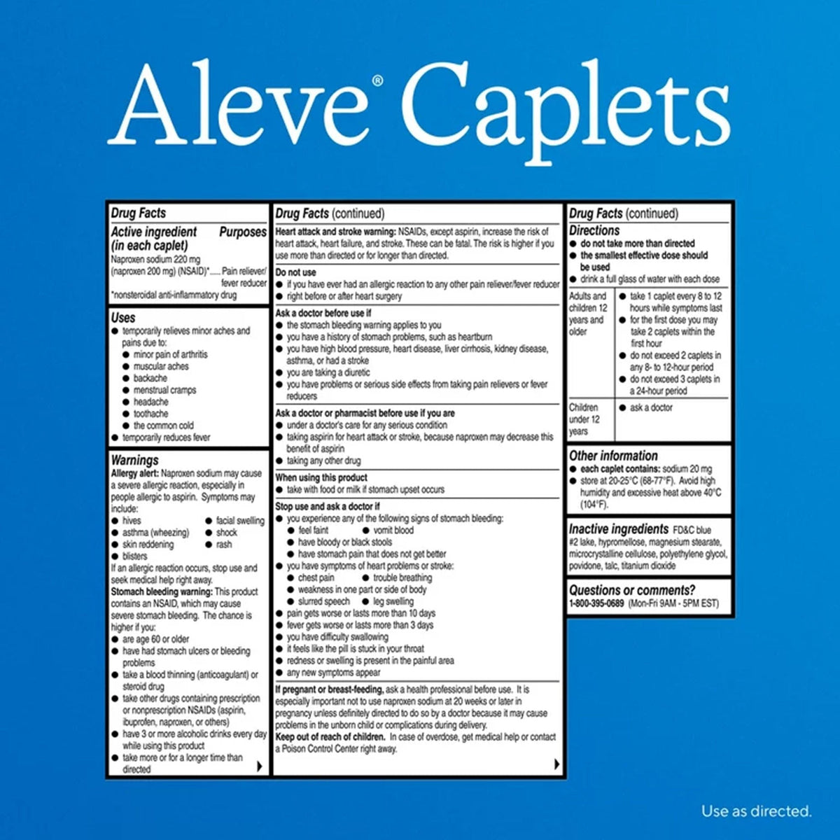 Aleve Liquid Gels, Drug Facts panel with directions