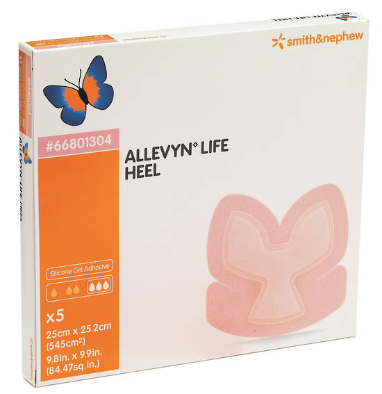 Allevyn Life Heel Silicone Gel Adhesive Foam Dressing, 25 x 25.2 Centimeter