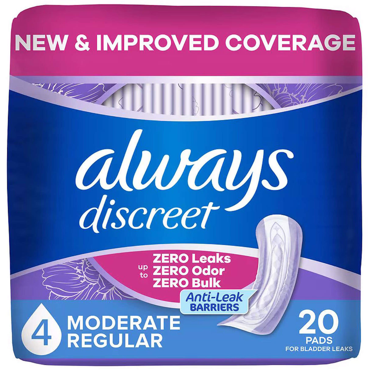 Always Discreet Moderate Pads, 4 Drops - 00037000904335-Pack - LL Medico