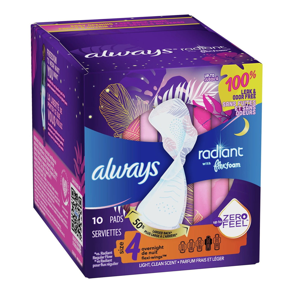 Always Radiant Overnight Pads, Size 4 - 03700081811-Box - LL Medico