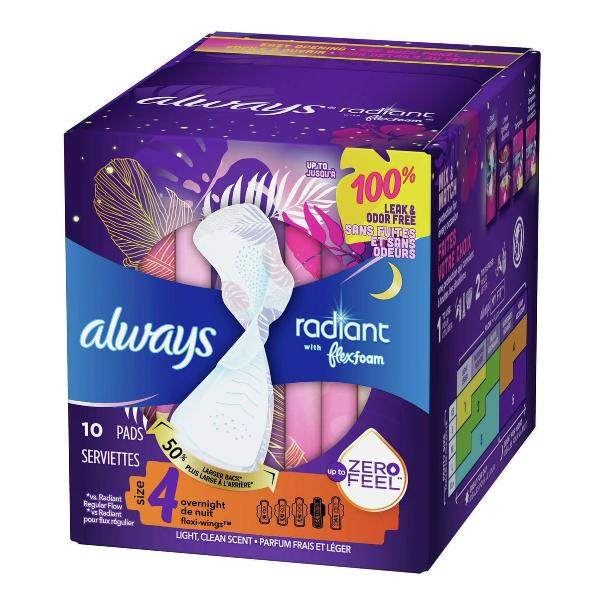 Always Radiant Overnight Pads, Size 4 - 03700081811-Box - LL Medico