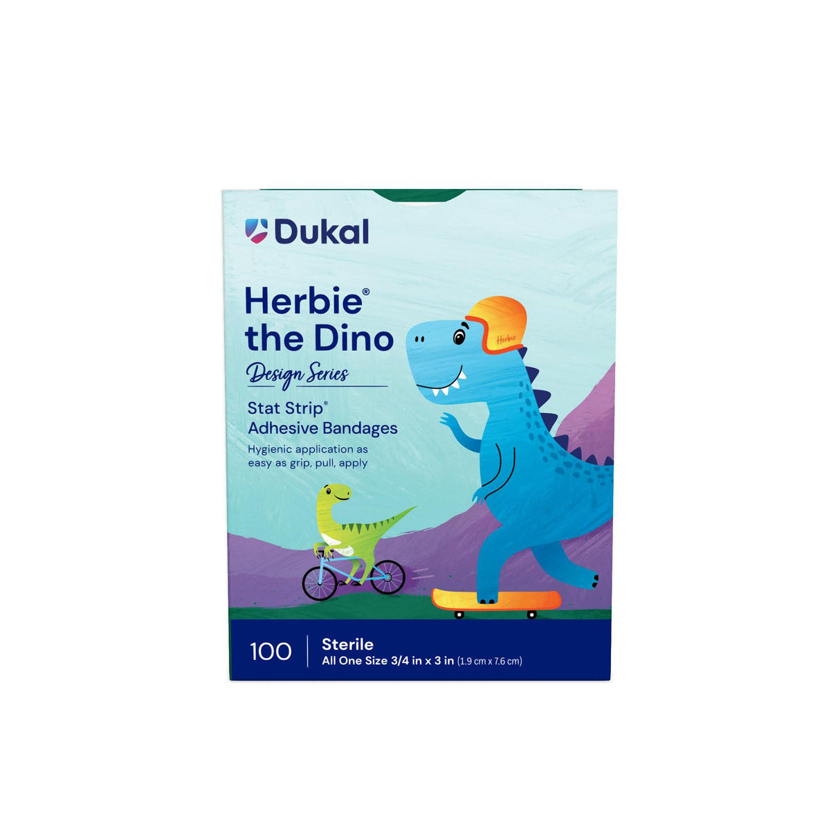 American White Cross Stat Strip Kid Design Herbie the Dinosaur Adhesive Strip