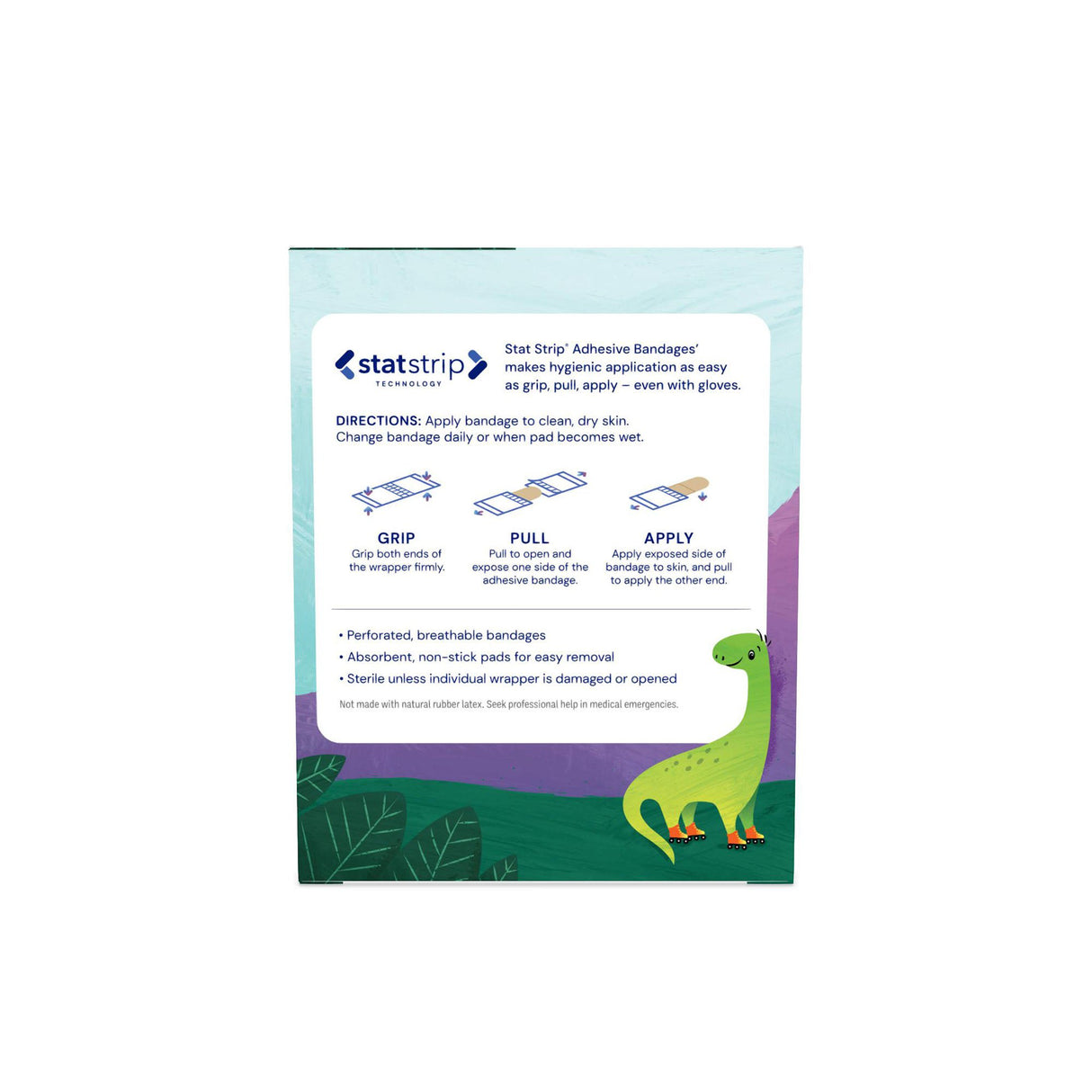 American White Cross Stat Strip Kid Design Herbie the Dinosaur Adhesive Strip
