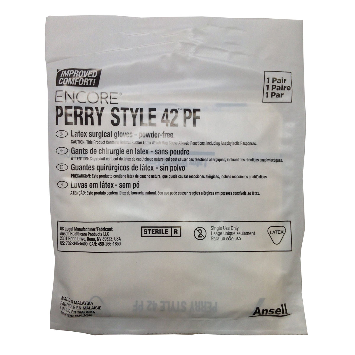 Ansell Encore Perry Style 42 PF Latex Surgical Gloves, Sterile, Powder-Free - 5711101PF-Box - LL Medico
