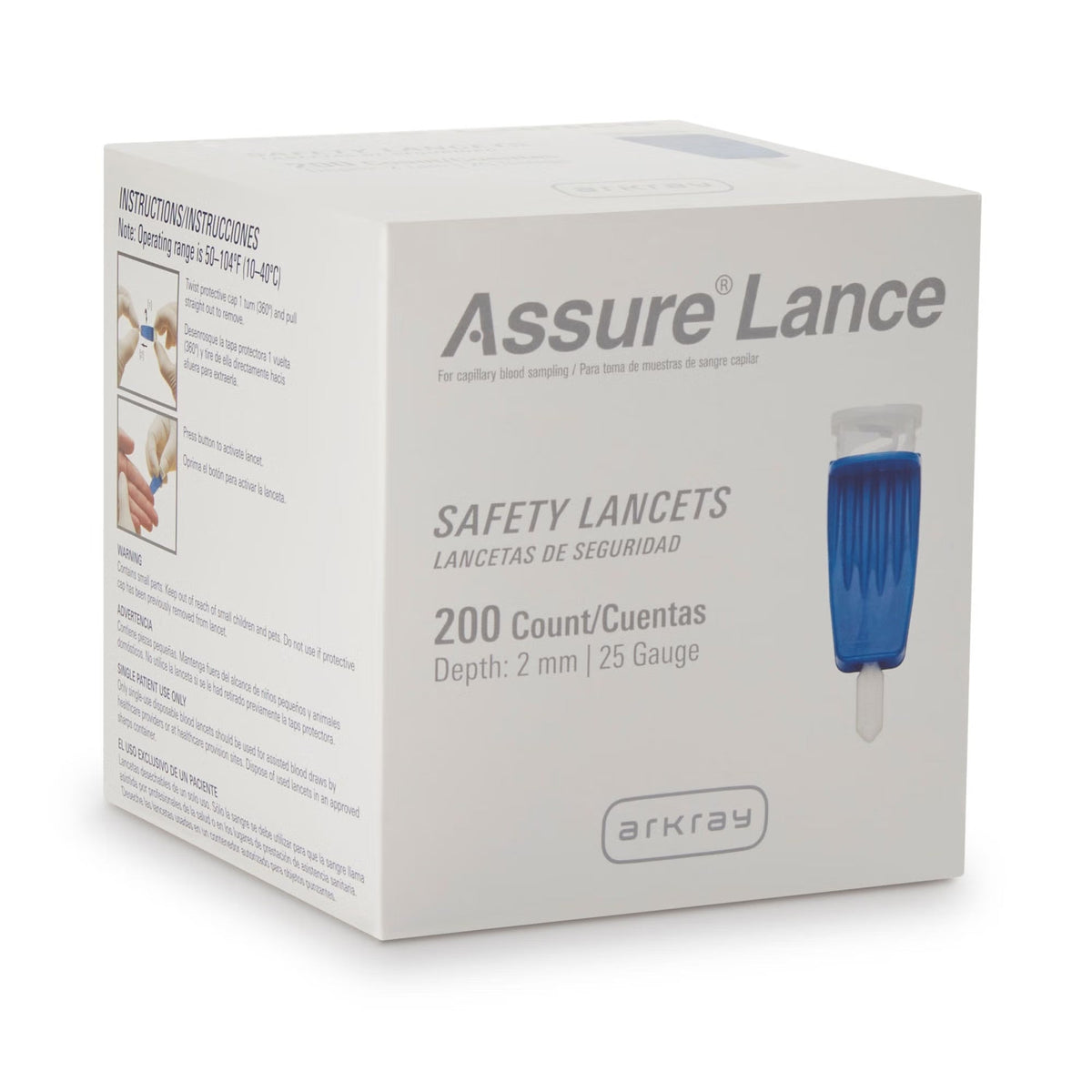 Arkray Assure Safety Lancets, 25 Gauge, 200 Count - 980225-Box - LL Medico