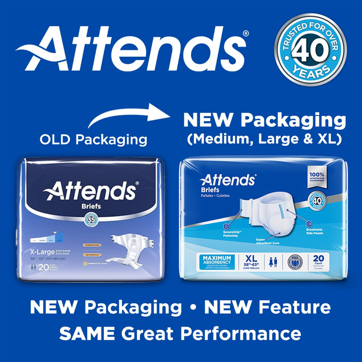 Attends Incontinence Briefs, Maximum Absorbency - DDA40-Pack - LL Medico