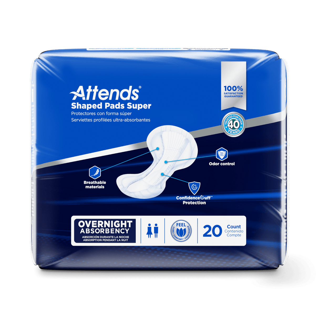 Attends Shaped Pads Super, Overnight Absorbency - SPSA-Pack - LL Medico