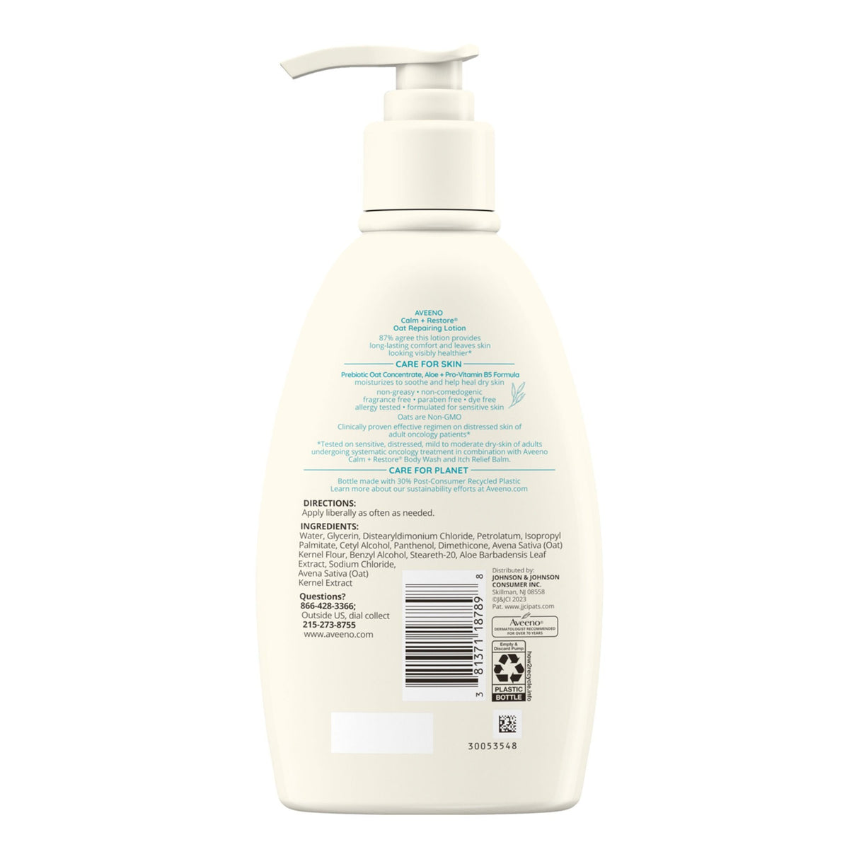 Aveeno Calm + Restore Oat Repairing Lotion Fragrance Free, 12-ounce Pump Bottle - 38137118789-Single - LL Medico