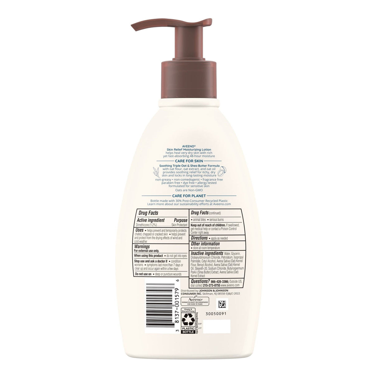Aveeno Skin Relief Moisturizing Lotion Fragrance Free, 12-ounce Pump Bottle - 38137001579-Single - LL Medico