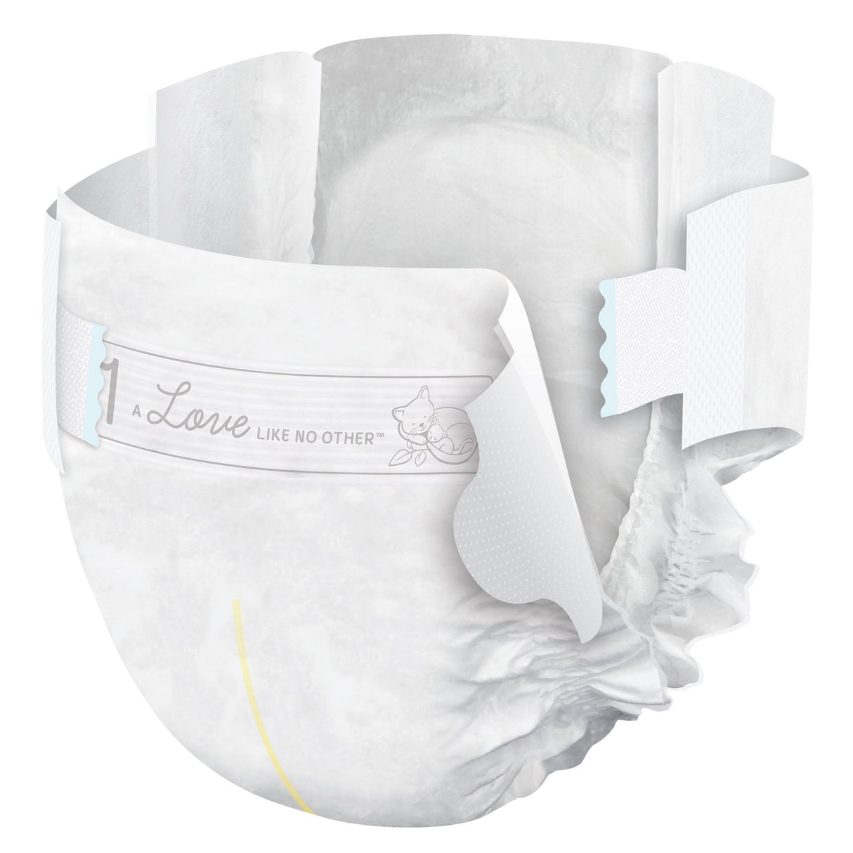 Bambo Nature Dream Eco-Friendly Baby Diapers, Size 1 by Bambo feature a super-absorbent core, side tabs, gentle elastic leg gathers, light animal print and gray details, plus a yellow wetness indicator line.