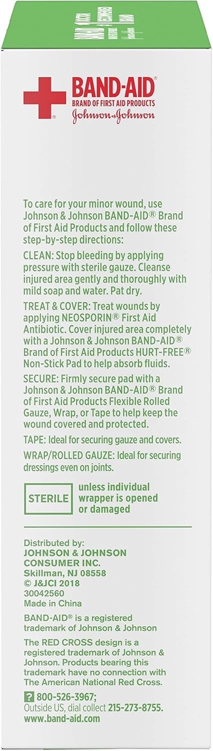 Band-Aid Hurt-Free Non-Stick Pads, Sterile, 3" x 4", Box of 10 - 38137116143-Box - LL Medico