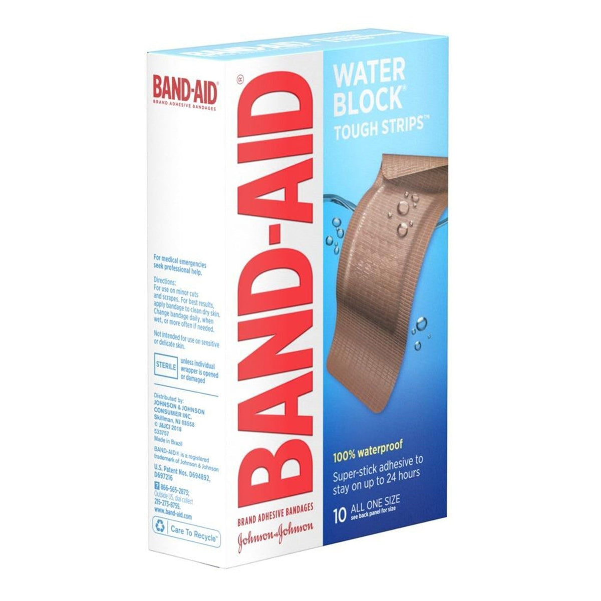 Band-Aid Water Block Tough Strips XL Adhesive Bandages, Sterile, 1.75" x 4", Box of 10 - 38137005566-Box - LL Medico