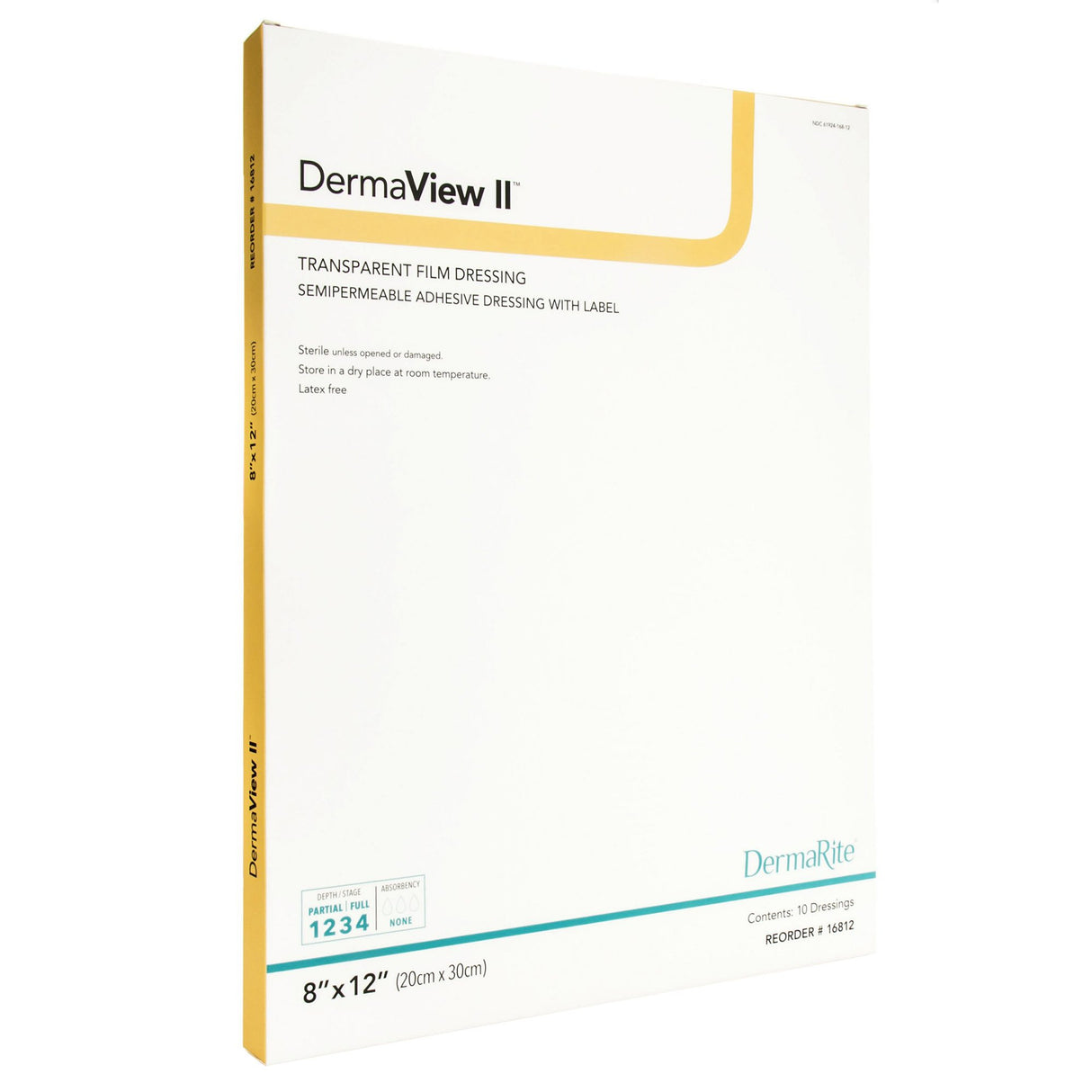 DermaView II Transparent Film Dressing with Border, 8 x 12 Inch