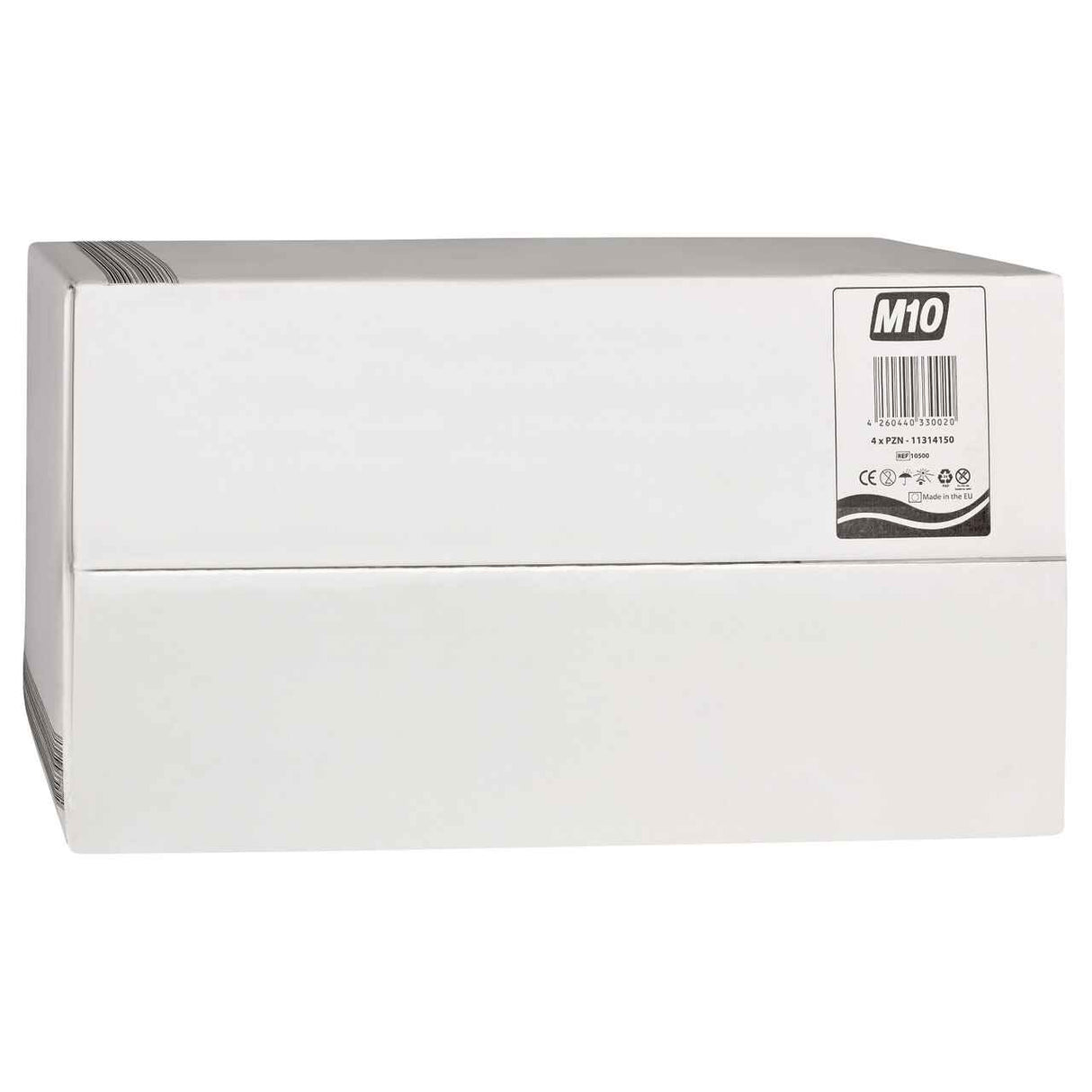 A plain white cardboard box with a barcode and an M10 label on one side contains sealed BetterDry Adult Diapers w/ Plastic Backing (Brand: BetterDry) and is photographed against a white background.