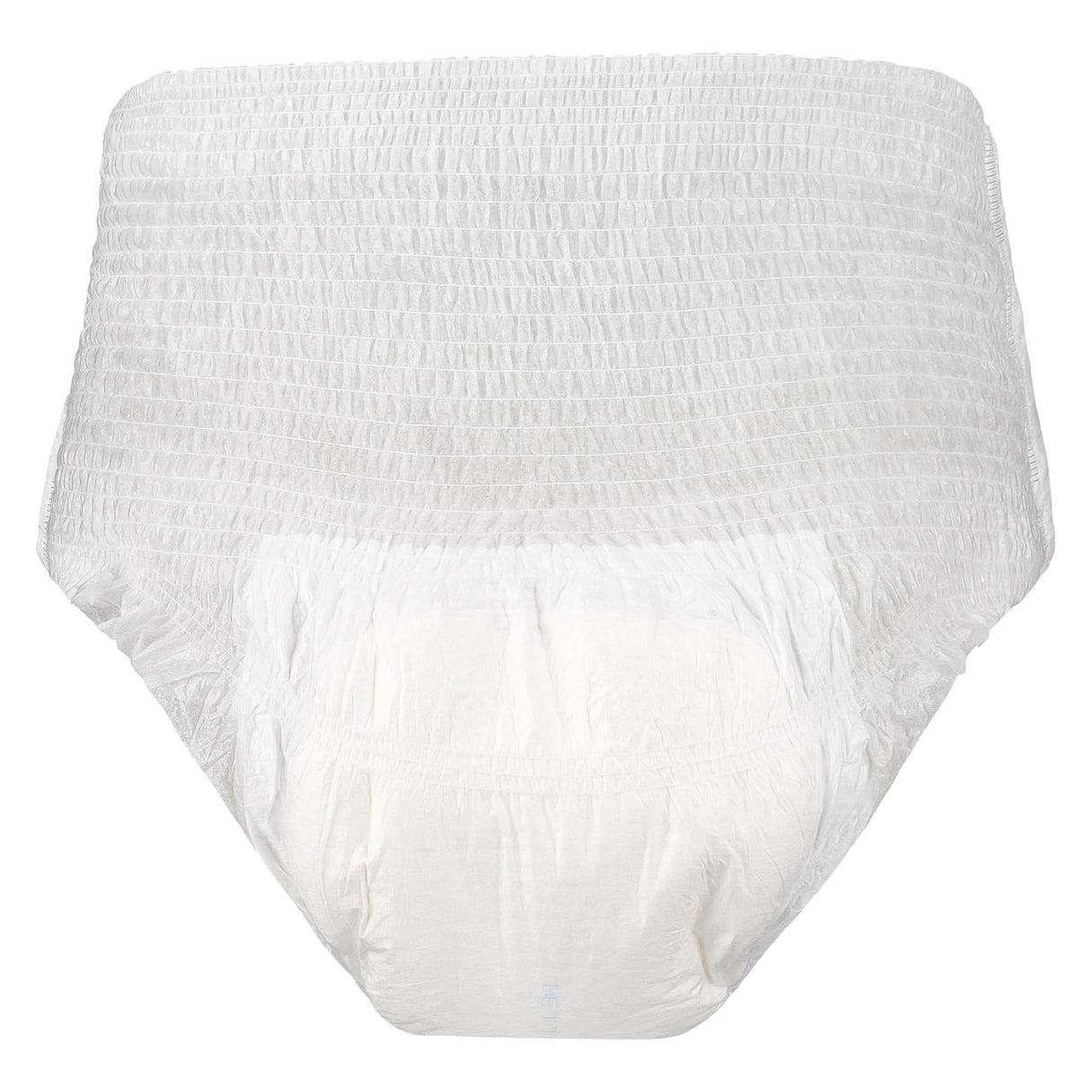 A close-up of BetterDry Overnight Maximum Pull-On Adult Diapers shows elastic waistband and leg openings, designed for superior absorbency and comfort—ideal for overnight use by those needing high-absorbency pull-on diapers.