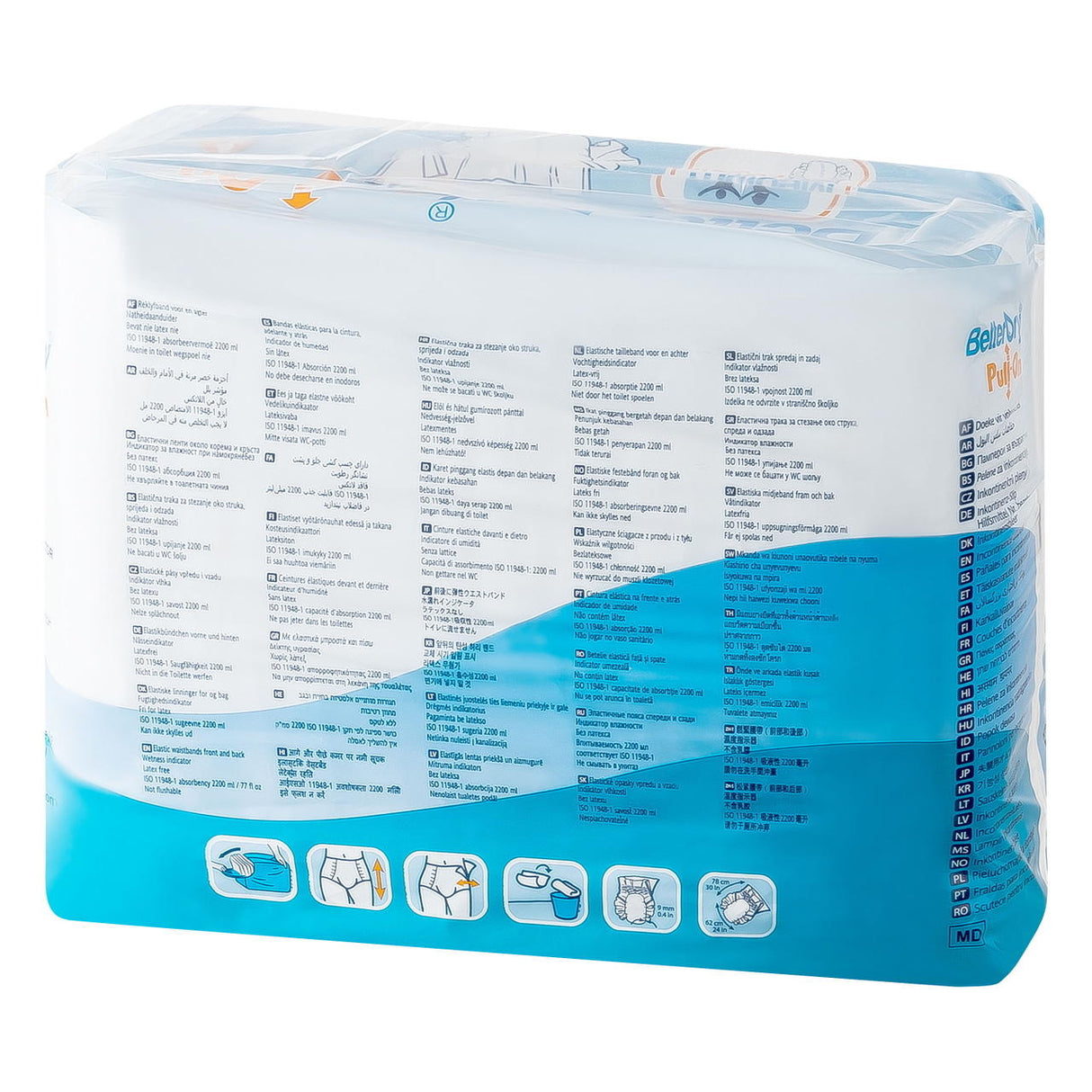 A sealed pack of BetterDry Overnight Maximum Pull-On Adult Diapers features a white and blue design, the BetterDry brand, multilingual information, and step-by-step pictorial use instructions across the surface.