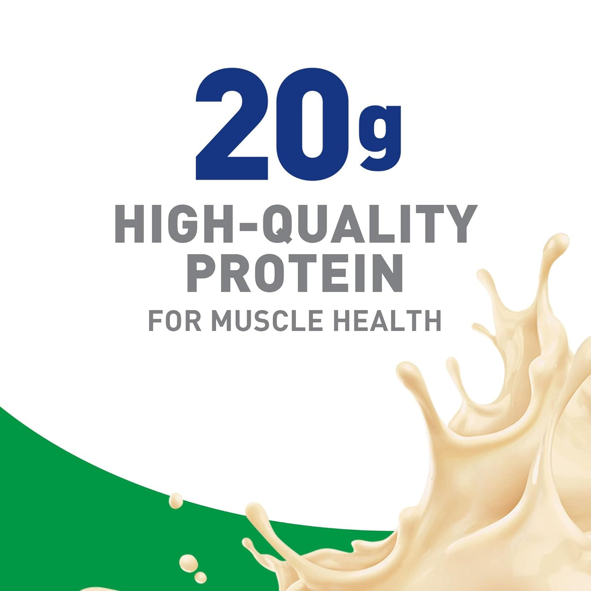 Text reads: Nestle Nutrition Boost High Protein, Very Vanilla, in bold blue and gray over a white background with a creamy splash and green accent, highlighting this 8 oz high protein nutritional drink (CS/24).