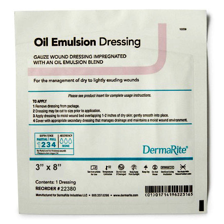 DermaRite Oil Emulsion Impregnated Dressing, 3 x 8 Inch