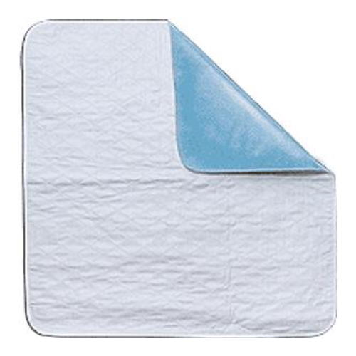 The Cardinal Health Essentials Reusable Underpad is a rectangular white pad with moderate absorbency and a blue waterproof backing, shown with one corner folded to display the underside. Ideal as a reusable bed pad from Cardinal Health.
