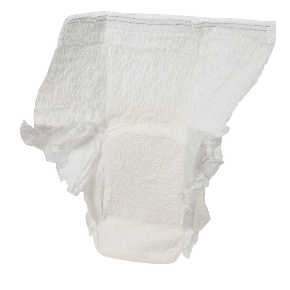 An opened Cardinal Health Sure Care Extra Protective Underwear, Moderate, is displayed unfolded against a plain white background, showing its white absorbent inner padding and elastic leg cuffs for added protection.