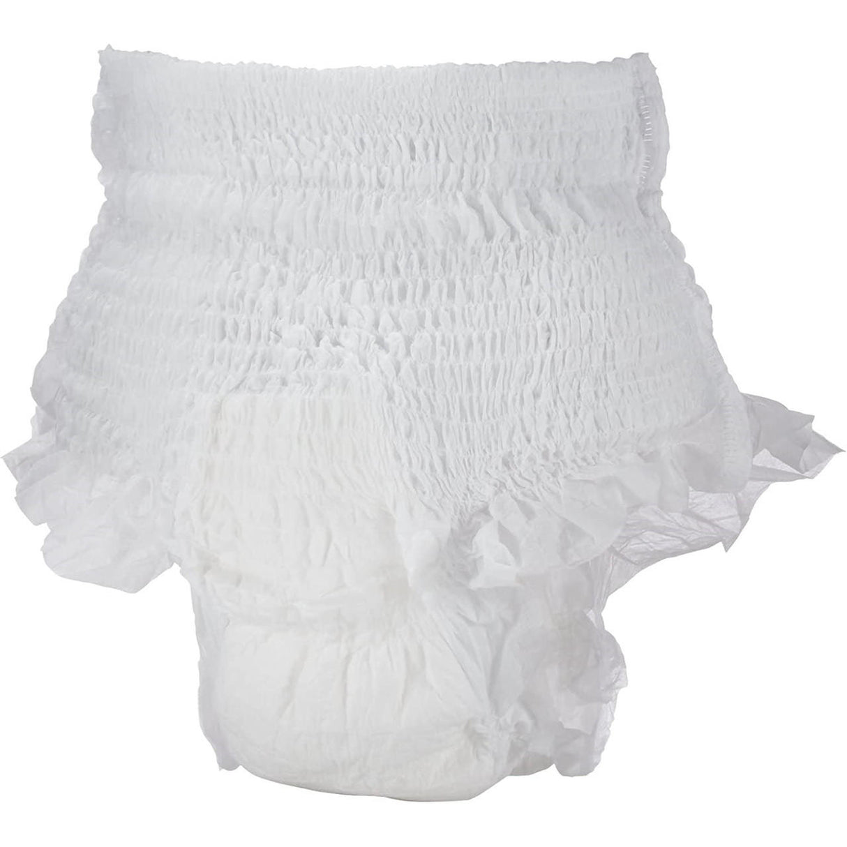 The Covidien Cardinal Health Sure Care Plus Underwear, Heavy Absorbency, is a single white disposable adult pull-up with elastic waistband and leg cuffs for incontinence protection, displayed against a plain white background.