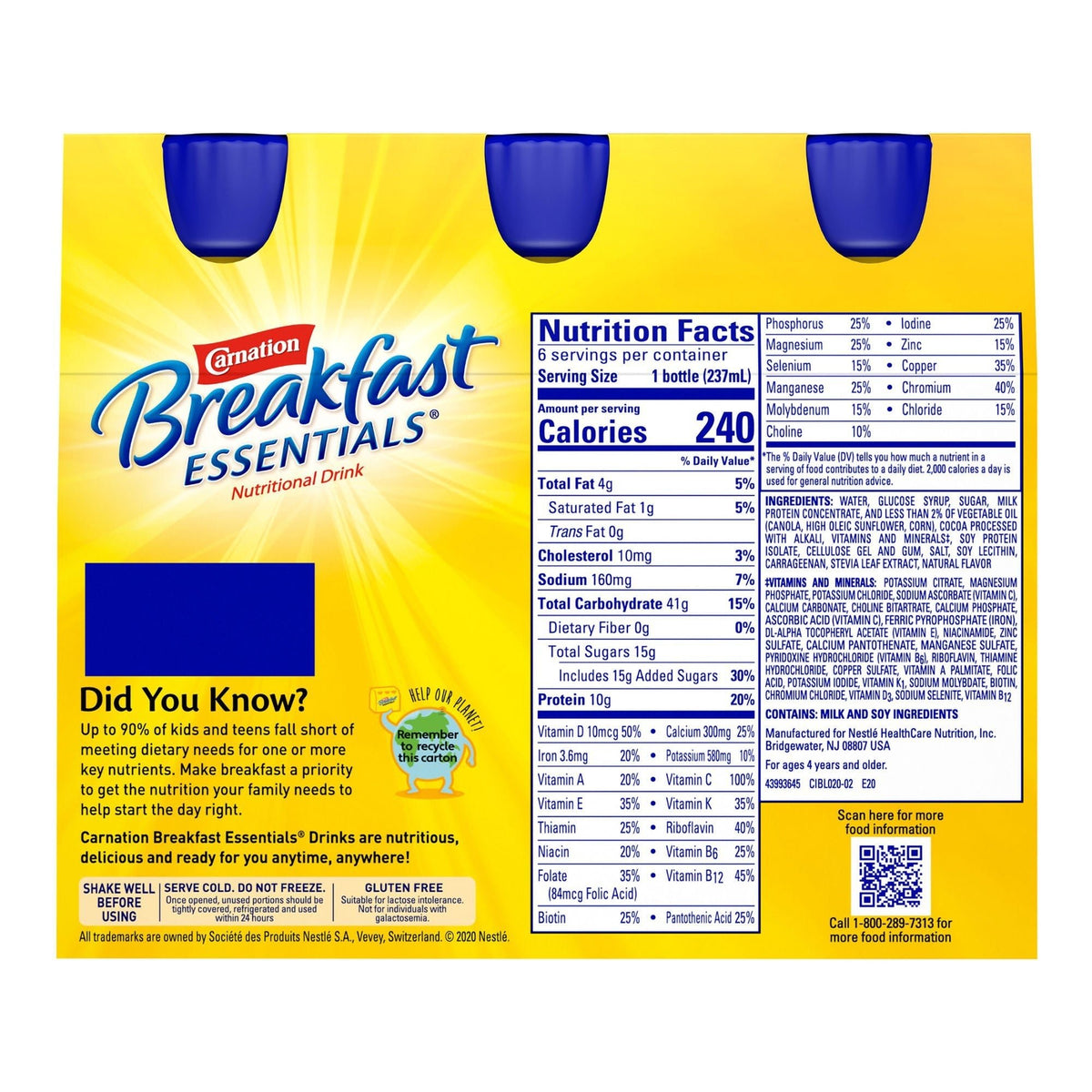 Carnation Breakfast Essentials Oral Supplement Drink, Rich Milk Chocolate, 8 oz - 00050000415182-Single - LL Medico