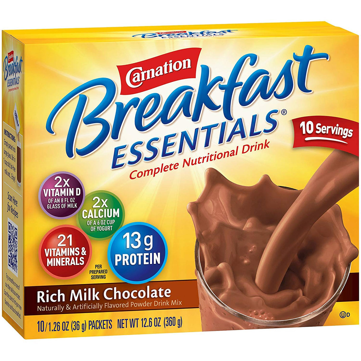 Carnation Breakfast Essentials Powder Drink Mix, Rich Milk Chocolate - 12326257-Box - LL Medico
