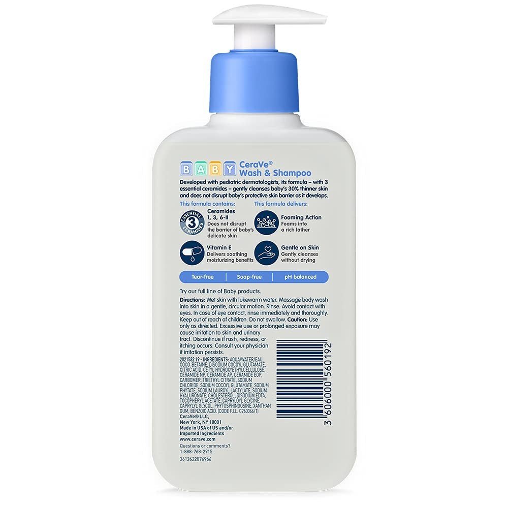 CeraVe Baby Wash & Shampoo, Unscented, 8 Fl Oz - 60600056019-Single - LL Medico