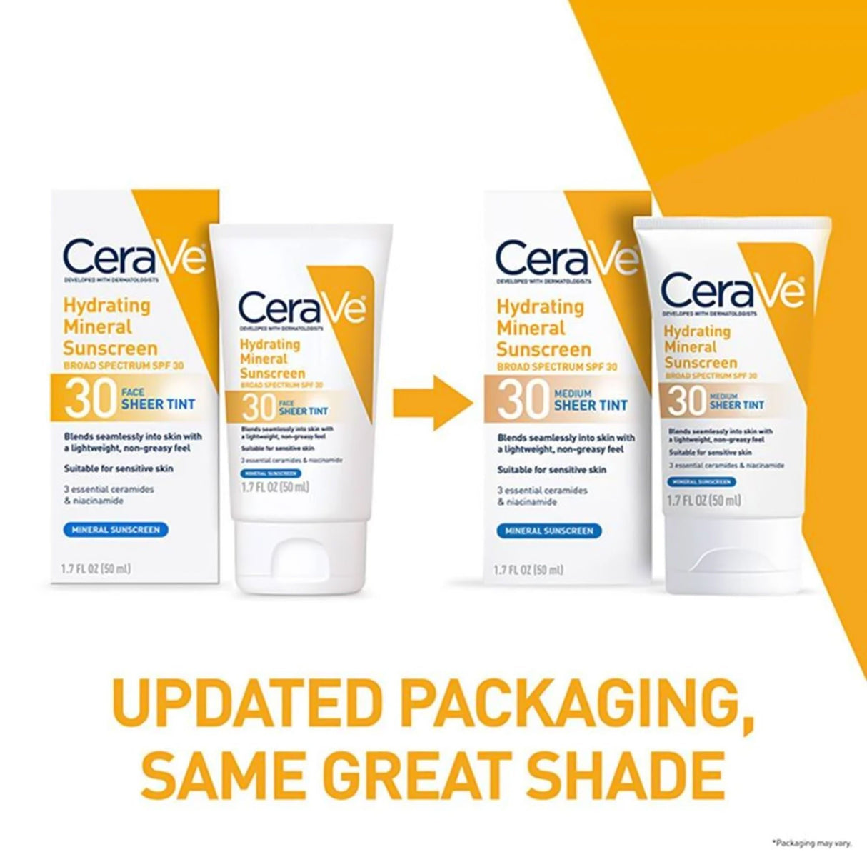 CeraVe Hydrating Mineral Sunscreen Medium Sheer Tint, SPF 30, 1.7-ounce Tube - 60600051231-Single - LL Medico