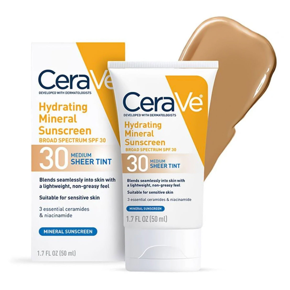 CeraVe Hydrating Mineral Sunscreen Medium Sheer Tint, SPF 30, 1.7-ounce Tube - 60600051231-Single - LL Medico