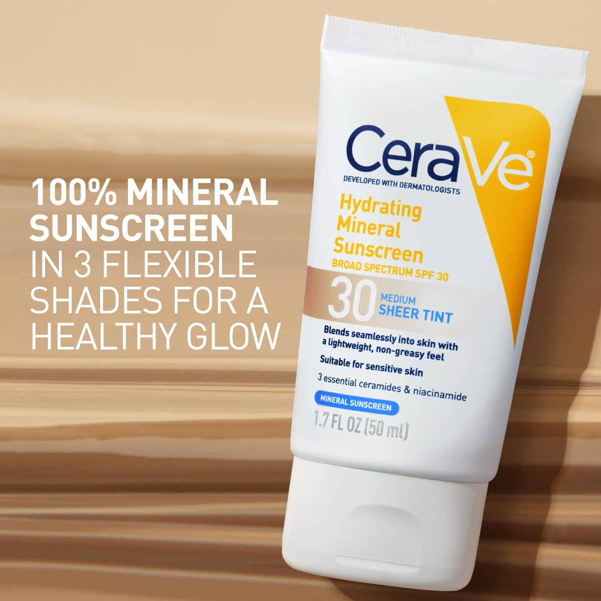 CeraVe Hydrating Mineral Sunscreen Medium Sheer Tint SPF 30 Lotion, Unscented, 1.7 fl oz - 60600051231-Single - LL Medico
