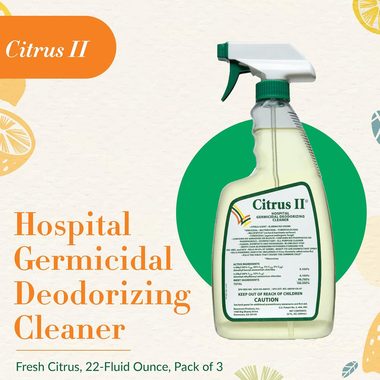 Citrus II Germicidal Deodorizing Cleaner 22 oz - 633712927-Single - LL Medico