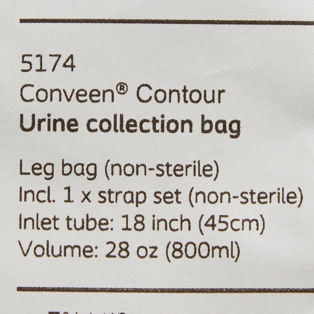 Coloplast Conveen Contour Urinary Leg Bag, Anti-Reflux Valve, Polyethylene/Flocked, 800mL - 5174-Single - LL Medico
