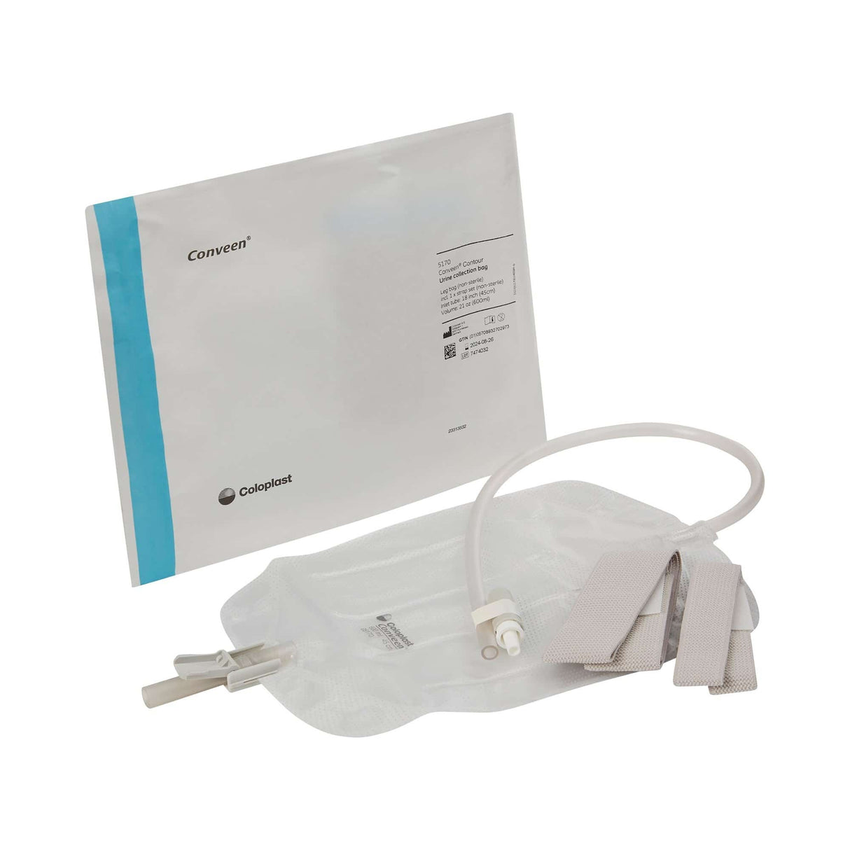 Coloplast Conveen Contour Urinary Leg Bag, Anti-Reflux Valve, Polyethylene/Flocked, 800mL - 5174-Single - LL Medico