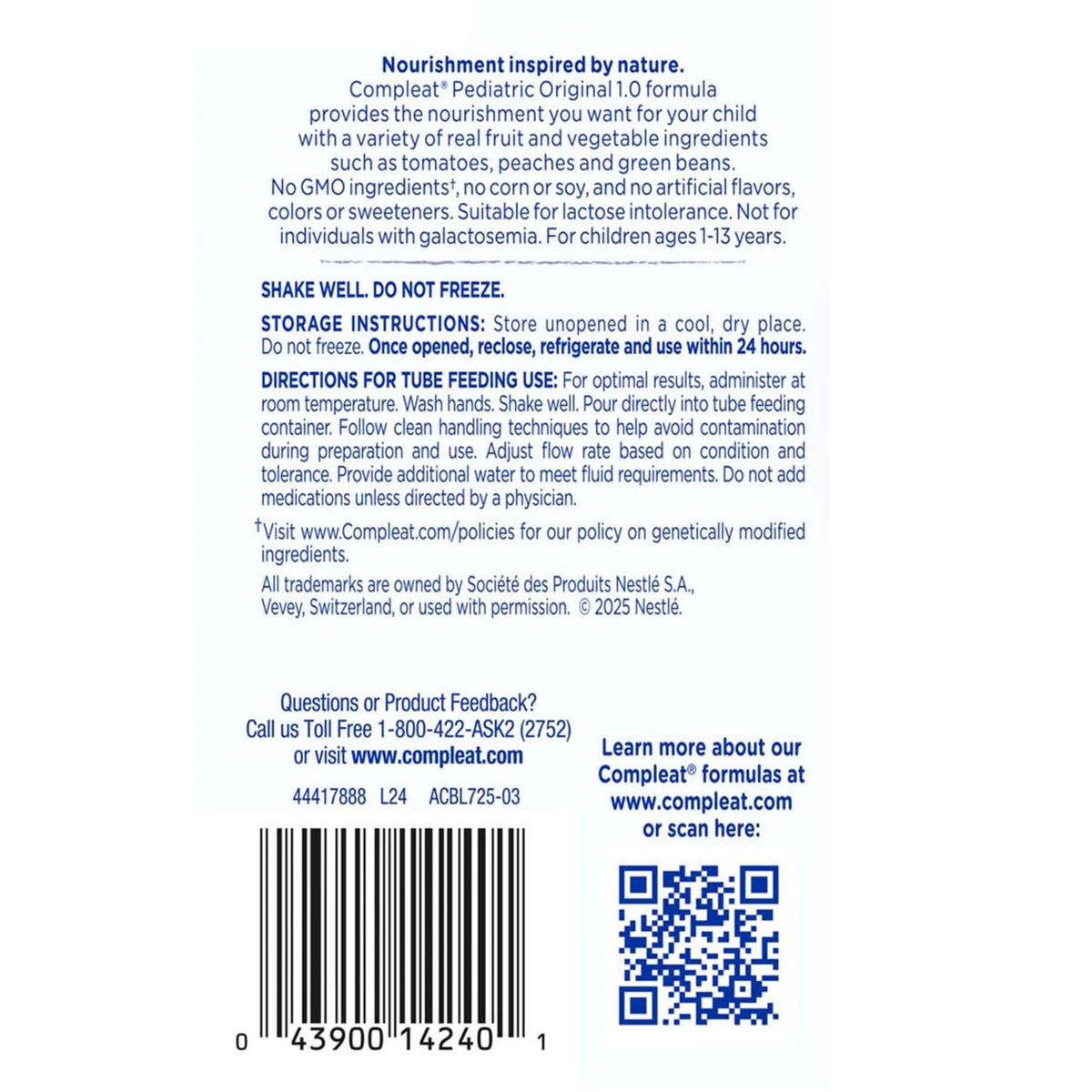 Compleat Pediatric Tube Feeding Formula, Unflavored, 8.45 oz - 10043900142408-Single - LL Medico