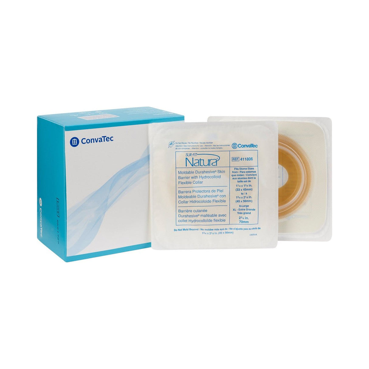 ConvaTec Sur-Fit Natura Durahesive Two-Piece Skin Barrier, Flat, Moldable, 45 mm Flange - 411802-Box - LL Medico