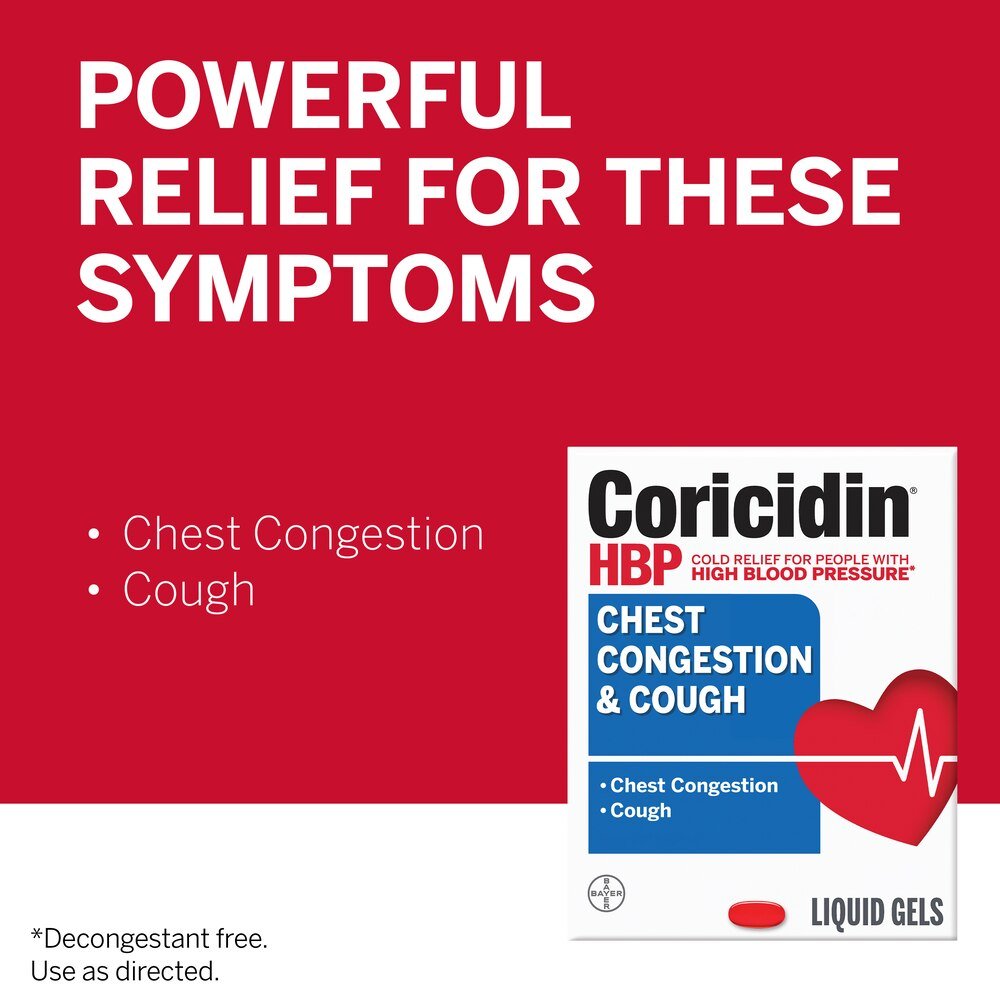 Coricidin HBP Chest Congestion & Cough Relief, Liquid Gels - 11523715802 - LL Medico