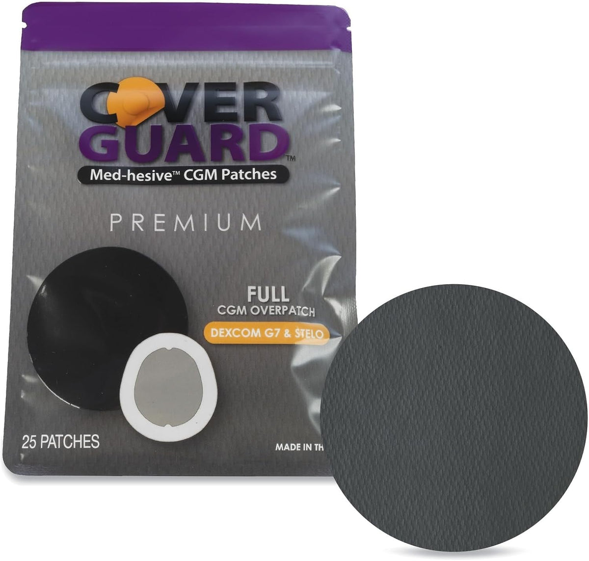 CoverGuard Sensor Overpatch for Dexcom G7 and Stelo, Black, 25 Count - 101-201B-Pack - LL Medico