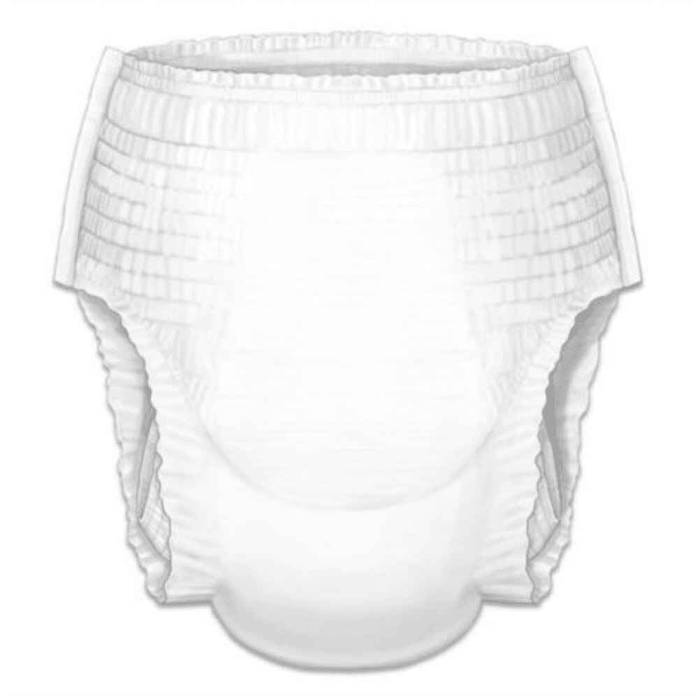 The Covidien Curity Youth Pants by Covidien are white disposable pull-up diapers shown against a plain background, with elastic waist and leg openings for a snug fit and leak protection, ideal for overnight use.