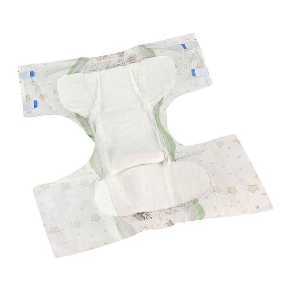 A Crinklz Printed Adult Diaper with plastic backing, shown laid flat, displays its original print, absorbent inner core for overnight use, elastic leg cuffs, adhesive side tabs, and a smooth white surface with gentle designs.