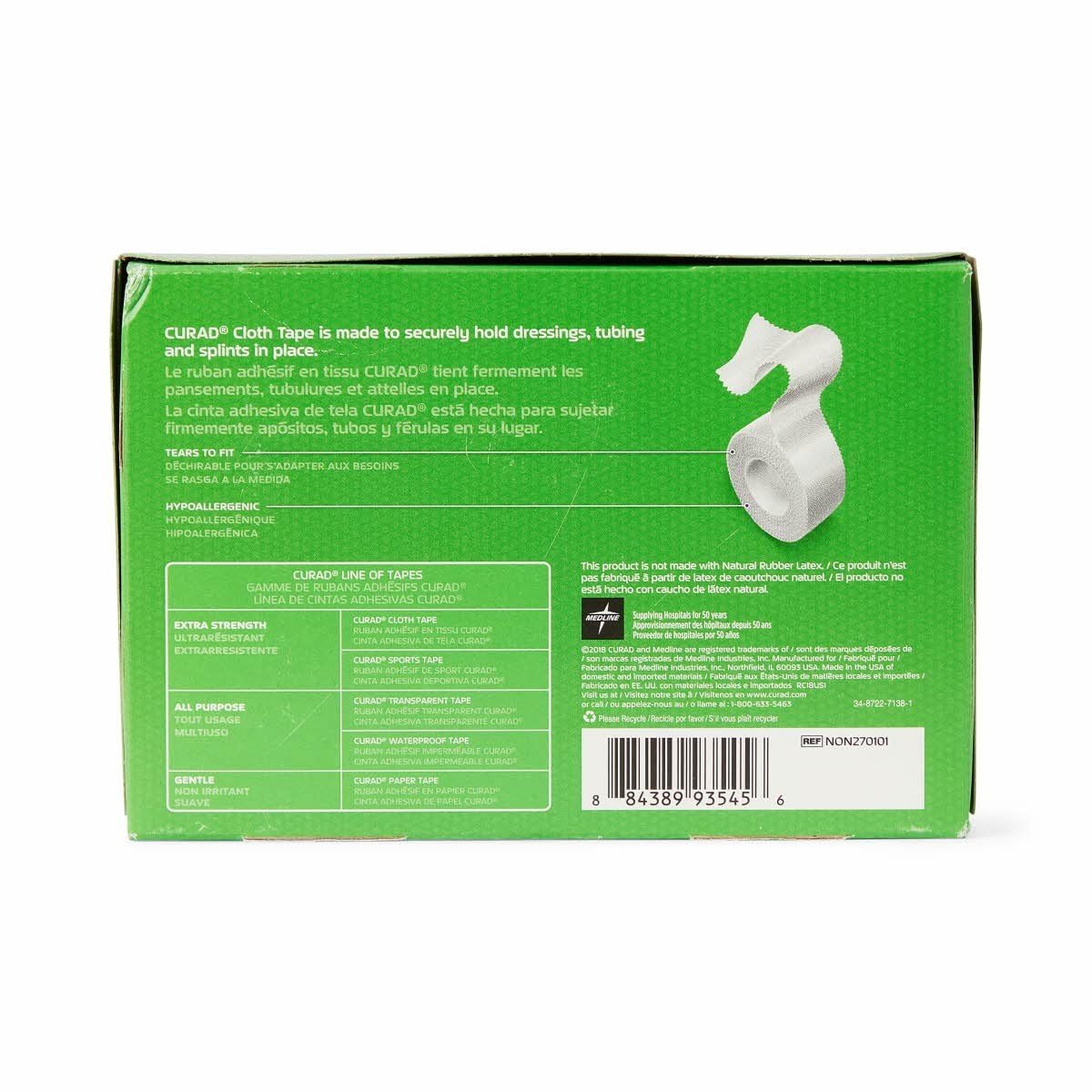 Curad Silk-Like Cloth Medical Tape, Non-Sterile, White, 1" x 10 Yard - NON270101-Single - LL Medico