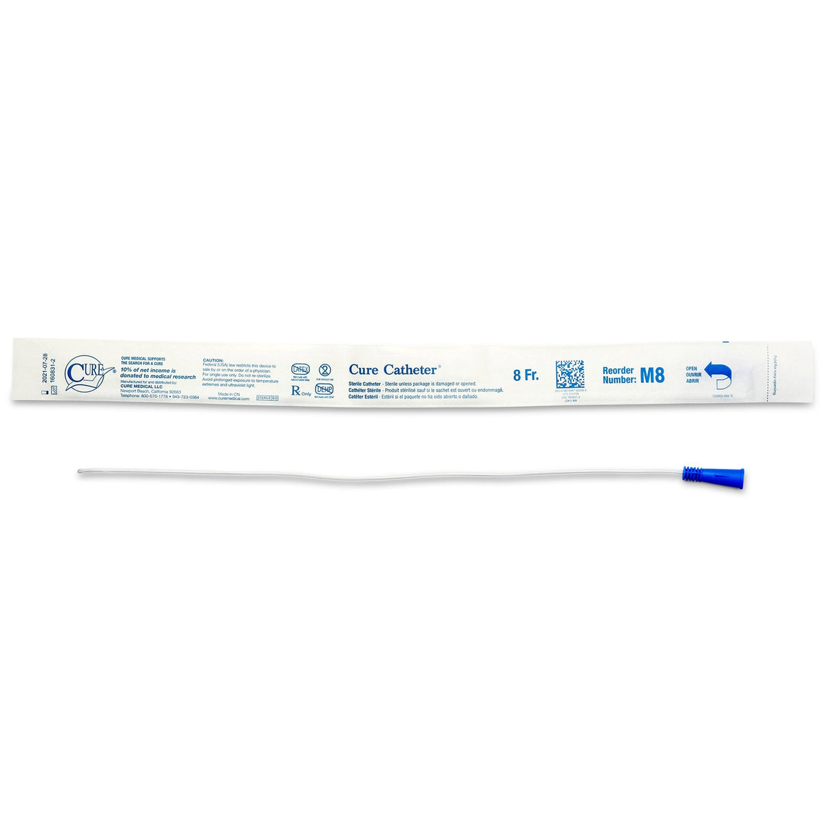 Cure Straight Tip Uncoated PVC Urethral Catheter, Male - M8-Box - LL Medico